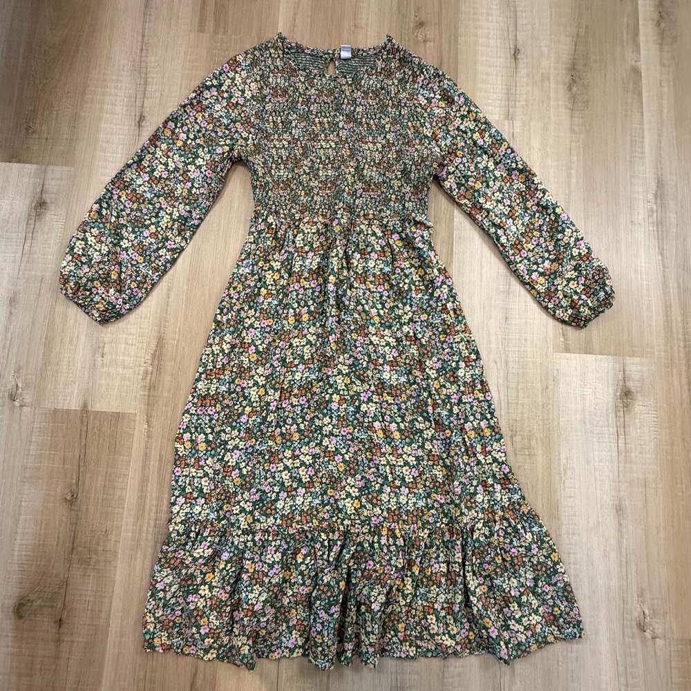 Old Navy Floral Smocked Long Sleeve Midi Dress Size L - Picture 6 of 8